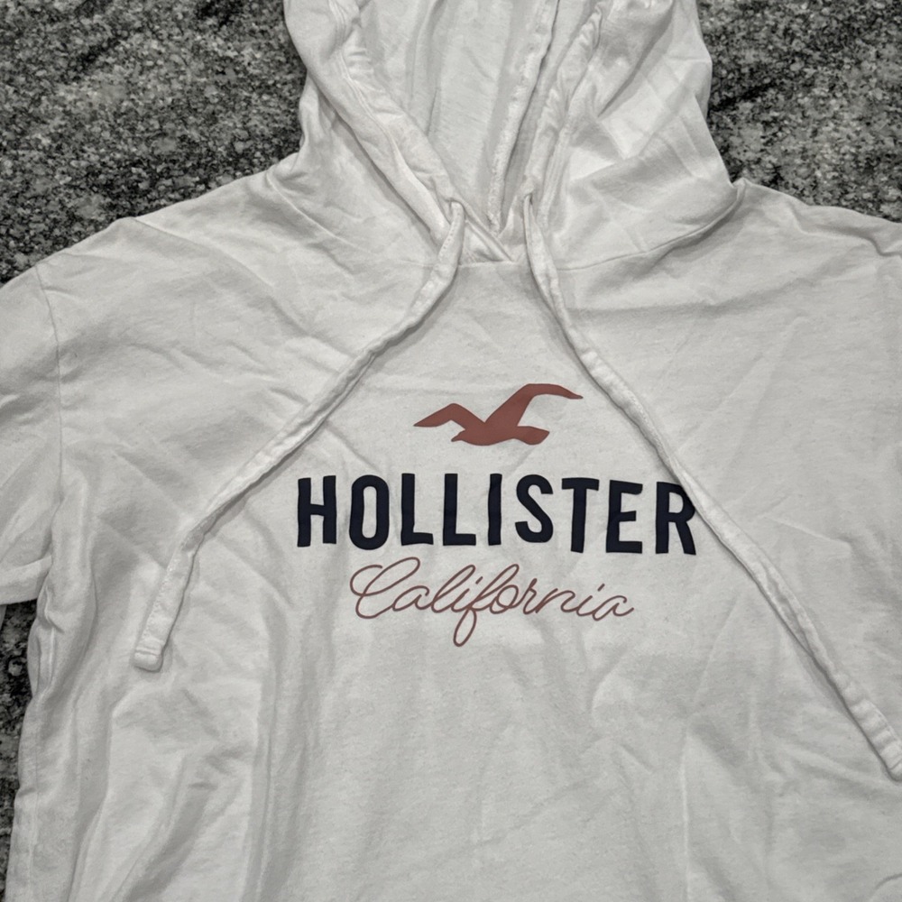 Hollister Hoodie Women XS Cursive Logo Long Sleeve Drawstring‎ Crop Blue #474 - Picture 2 of 6